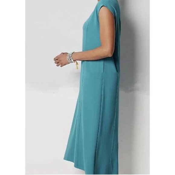 J. Jill Wearever WE Double-Face Jersey Teal V-Neck Dress w/Pockets Size XL New - Picture 2 of 11